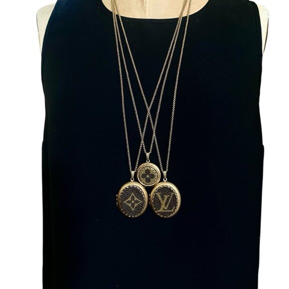 Upcycled Reworked L V Monogram Canvas Locket Necklace Handmade Flower Motif - Picture 14 of 15